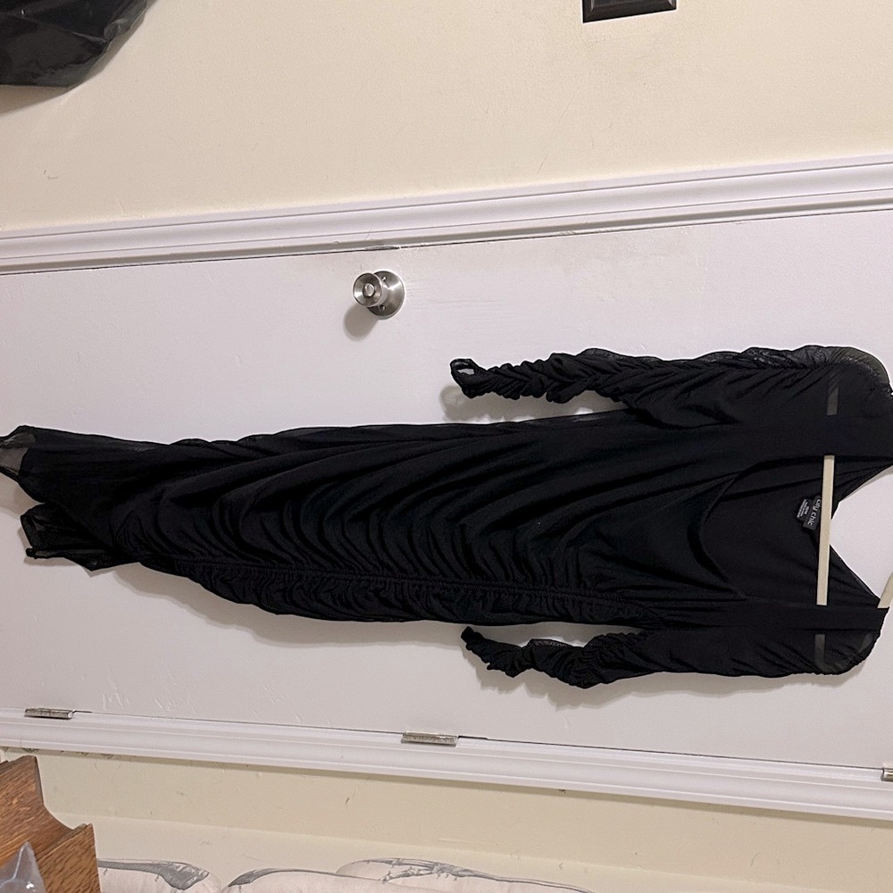 City Chic Ruched Black Long Sleeve Dress